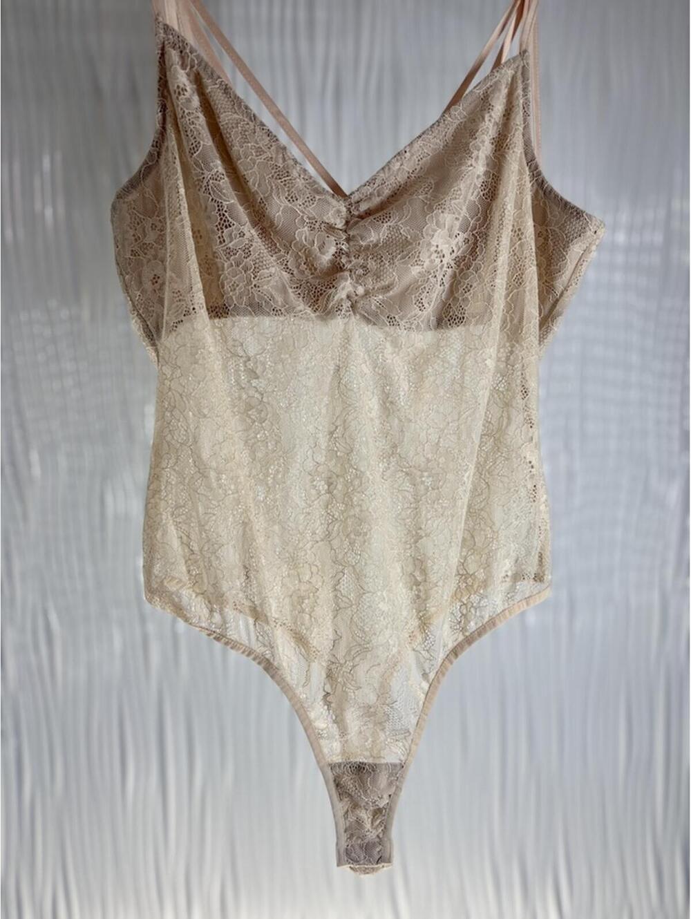 Marciano Lace Bodysuit Gold, Beige, Cream Sequins, Floral Lace Small NWOT